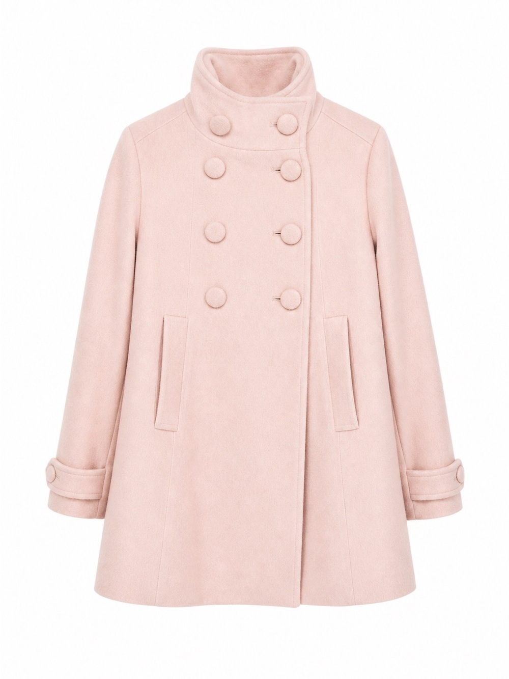 Zara Pink Wool Blend Pea Coat Double Breasted Jacket M Coquette